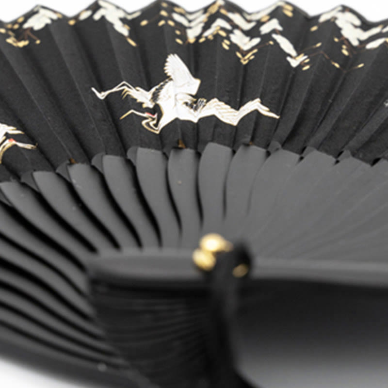 Nimara Ritual Plum Blossom Crane Silk Handheld Bamboo Folding Fan