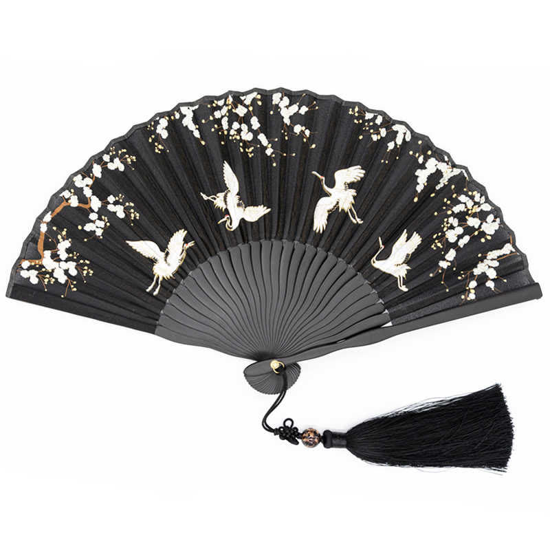 Nimara Ritual Plum Blossom Crane Silk Handheld Bamboo Folding Fan