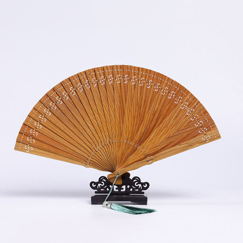 Nimara Ritual Auspicious Clouds Crane Peacock Chang'e Moon Engraved Pattern Handheld Green Sandalwood Folding Fan