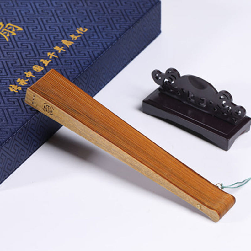Nimara Ritual Crane Peacock Chang'e Moon Engraved Pattern Handheld Small Leaf Red Sandalwood Folding Fan