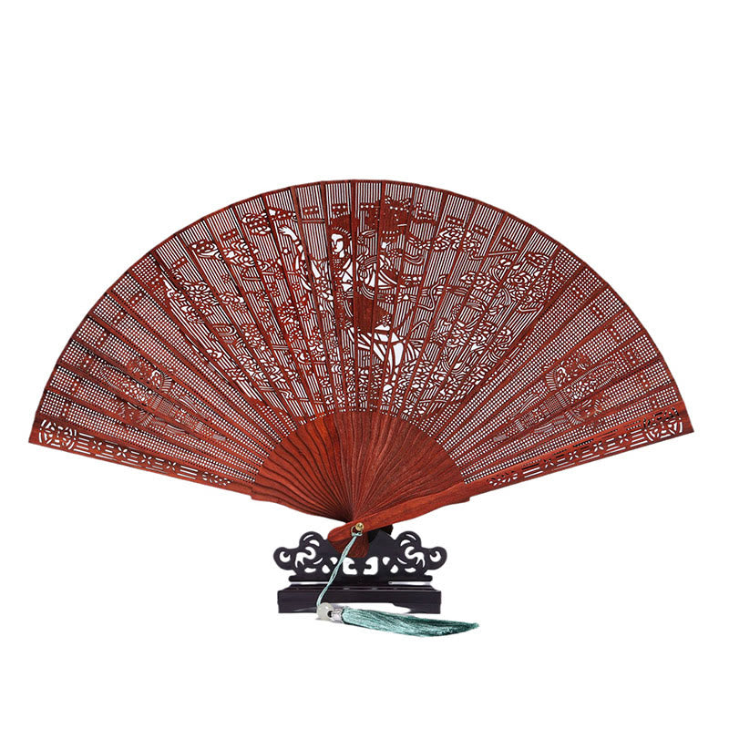Nimara Ritual Crane Peacock Chang'e Moon Engraved Pattern Handheld Small Leaf Red Sandalwood Folding Fan