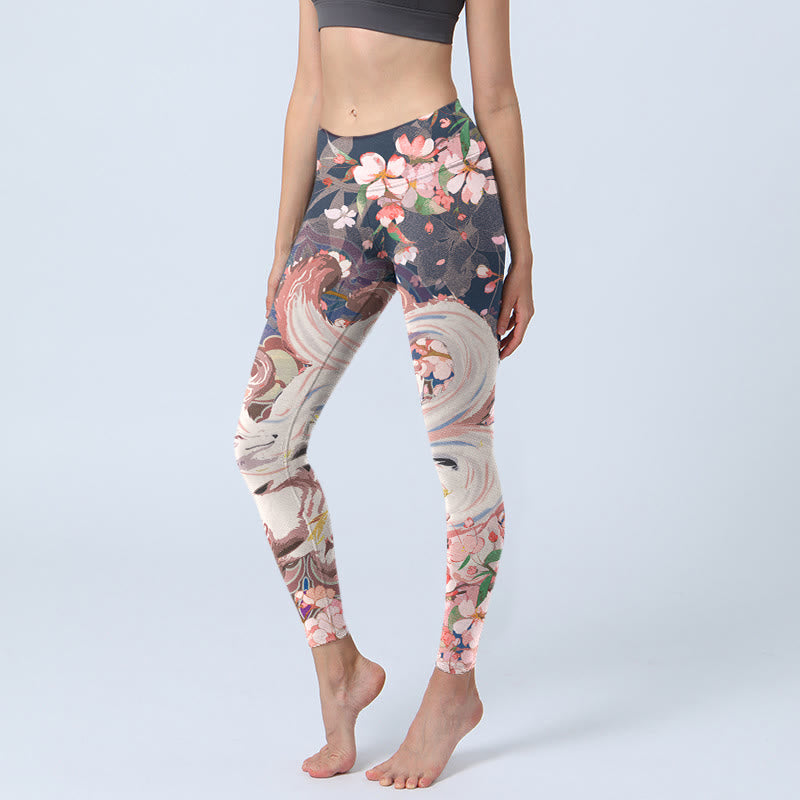 Nimara Ritual Fox Cherry Blossoms Gym Leggings Women's Yoga Pants