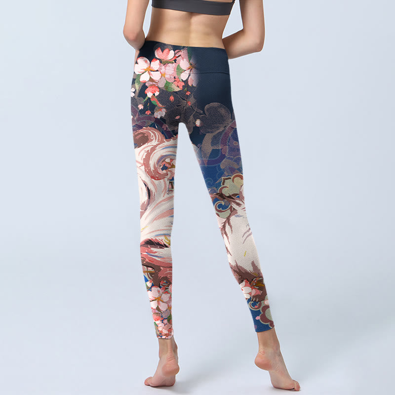 Nimara Ritual Fox Cherry Blossoms Gym Leggings Women's Yoga Pants