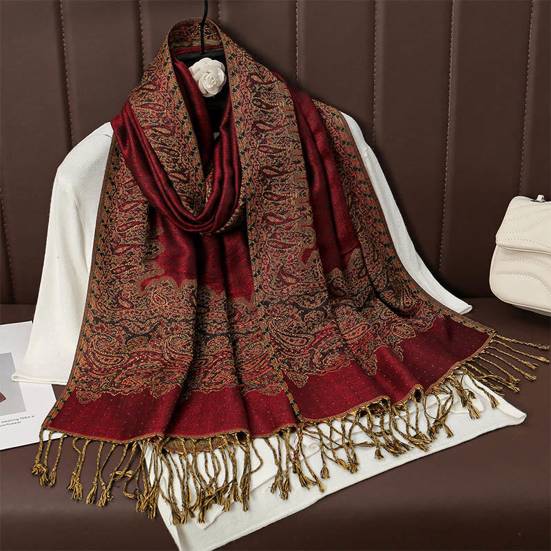 Nimara Ritual Tibetan Cashew Jacquard Colorful Flower Print Tassels Shawl Fall Winter Soft Warm Scarf Wrap