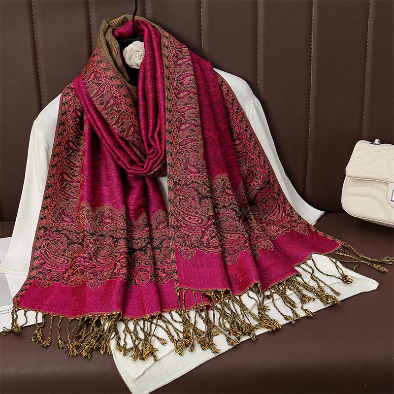 Nimara Ritual Tibetan Cashew Jacquard Colorful Flower Print Tassels Shawl Fall Winter Soft Warm Scarf Wrap