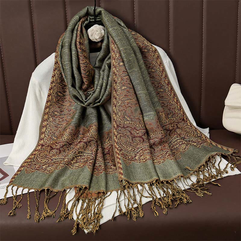 Nimara Ritual Tibetan Cashew Jacquard Colorful Flower Print Tassels Shawl Fall Winter Soft Warm Scarf Wrap