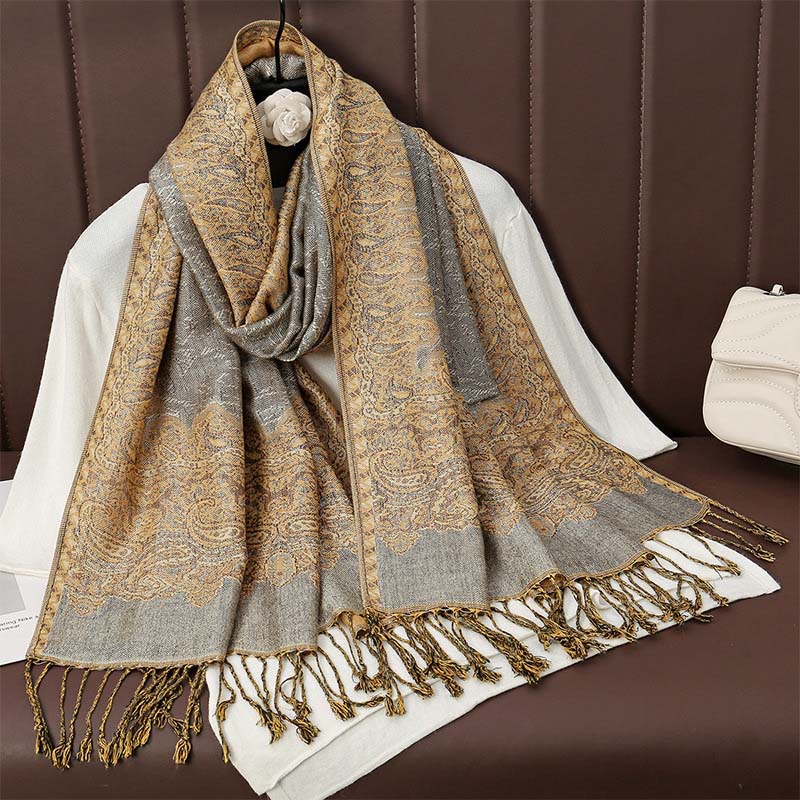 Nimara Ritual Tibetan Cashew Jacquard Colorful Flower Print Tassels Shawl Fall Winter Soft Warm Scarf Wrap