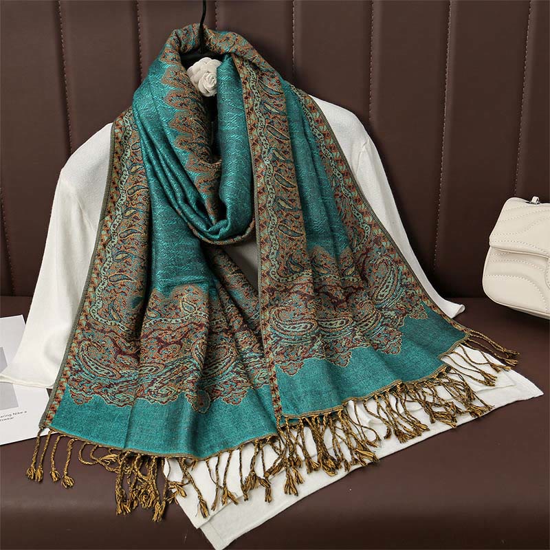 Nimara Ritual Tibetan Cashew Jacquard Colorful Flower Print Tassels Shawl Fall Winter Soft Warm Scarf Wrap