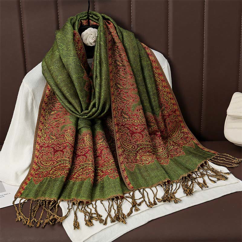 Nimara Ritual Tibetan Cashew Jacquard Colorful Flower Print Tassels Shawl Fall Winter Soft Warm Scarf Wrap