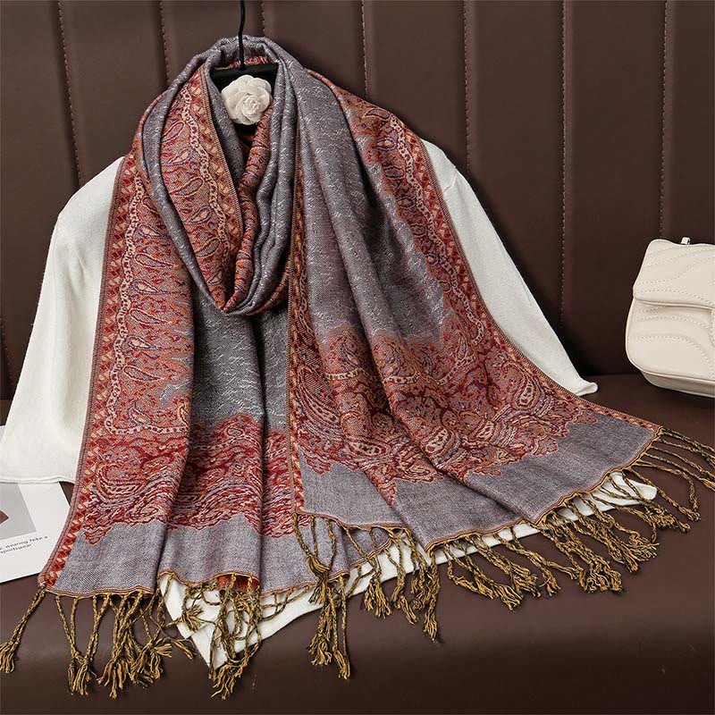 Nimara Ritual Tibetan Cashew Jacquard Colorful Flower Print Tassels Shawl Fall Winter Soft Warm Scarf Wrap