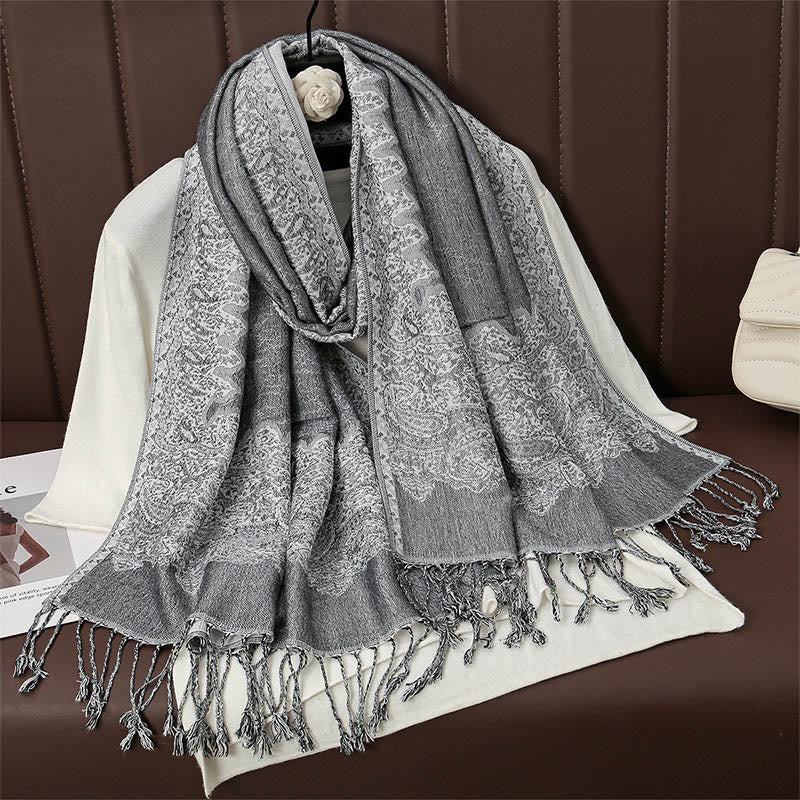 Nimara Ritual Tibetan Cashew Jacquard Colorful Flower Print Tassels Shawl Fall Winter Soft Warm Scarf Wrap