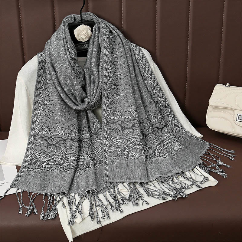 Nimara Ritual Tibetan Cashew Jacquard Colorful Flower Print Tassels Shawl Fall Winter Soft Warm Scarf Wrap