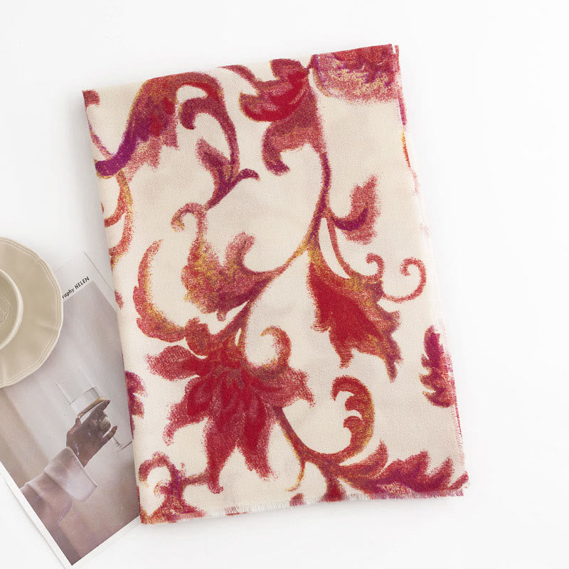 Nimara Ritual Tibetan Red Flower Print Shawl Fall Winter Soft Warm Scarf Wrap