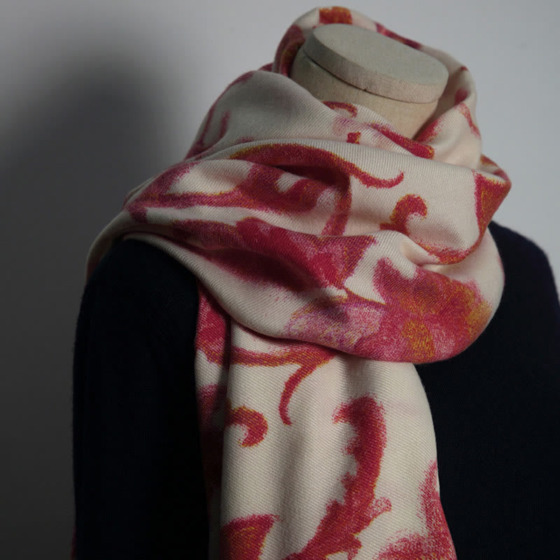 Nimara Ritual Tibetan Red Flower Print Shawl Fall Winter Soft Warm Scarf Wrap