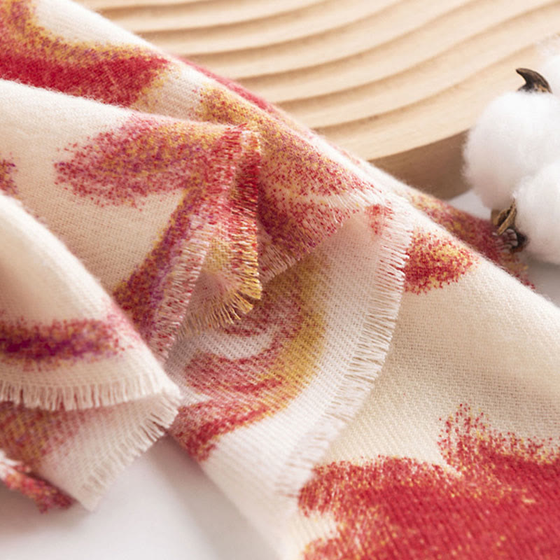 Nimara Ritual Tibetan Red Flower Print Shawl Fall Winter Soft Warm Scarf Wrap