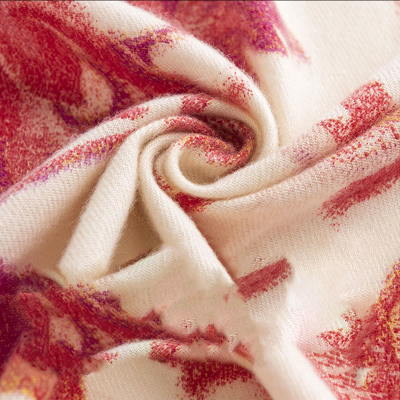 Nimara Ritual Tibetan Red Flower Print Shawl Fall Winter Soft Warm Scarf Wrap