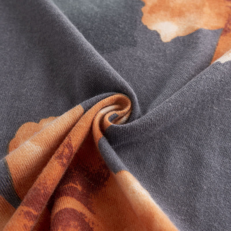 Nimara Ritual Tibetan Shawl Artistic Style Hibiscus Syriacus Print Fall Winter Cozy Warm Scarf Wrap