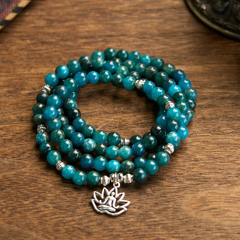 Nimara Ritual 108 Mala Beads Apatite Bead Om The Tree Of Life Lotus Buddha Bracelet