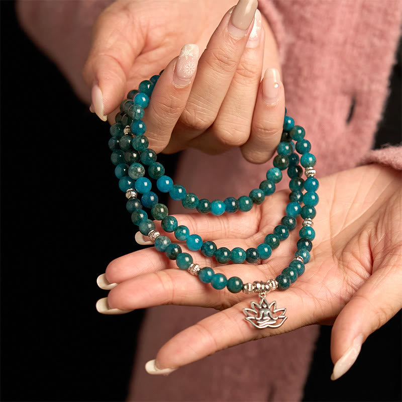 Nimara Ritual 108 Mala Beads Apatite Bead Om The Tree Of Life Lotus Buddha Bracelet