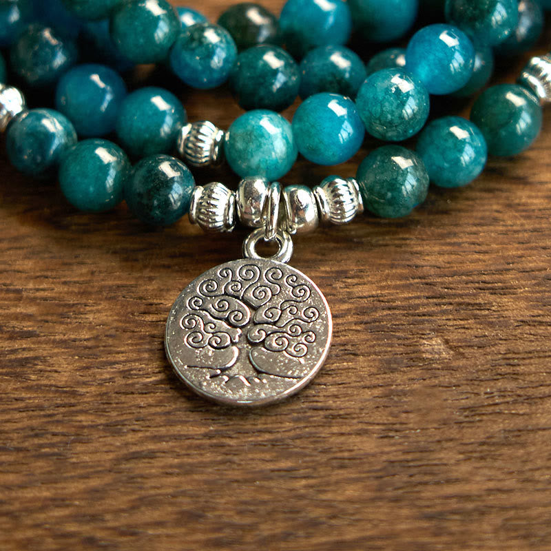 Nimara Ritual 108 Mala Beads Apatite Bead Om The Tree Of Life Lotus Buddha Bracelet