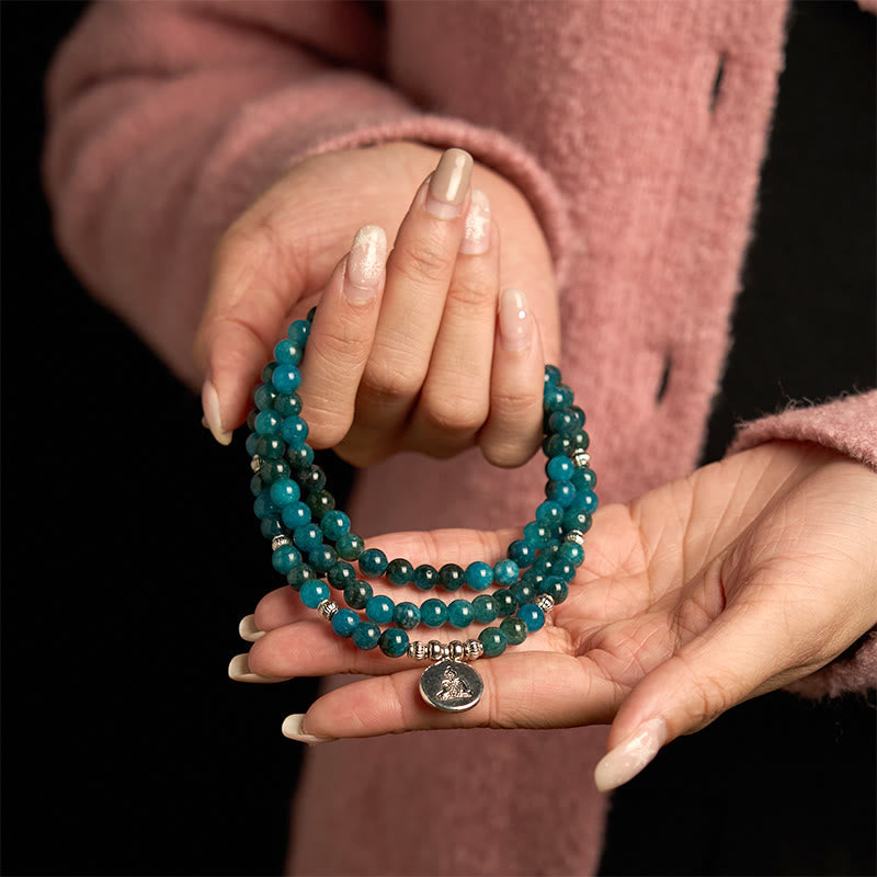 Nimara Ritual 108 Mala Beads Apatite Bead Om The Tree Of Life Lotus Buddha Bracelet