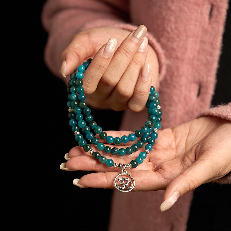 Nimara Ritual 108 Mala Beads Apatite Bead Om The Tree Of Life Lotus Buddha Bracelet