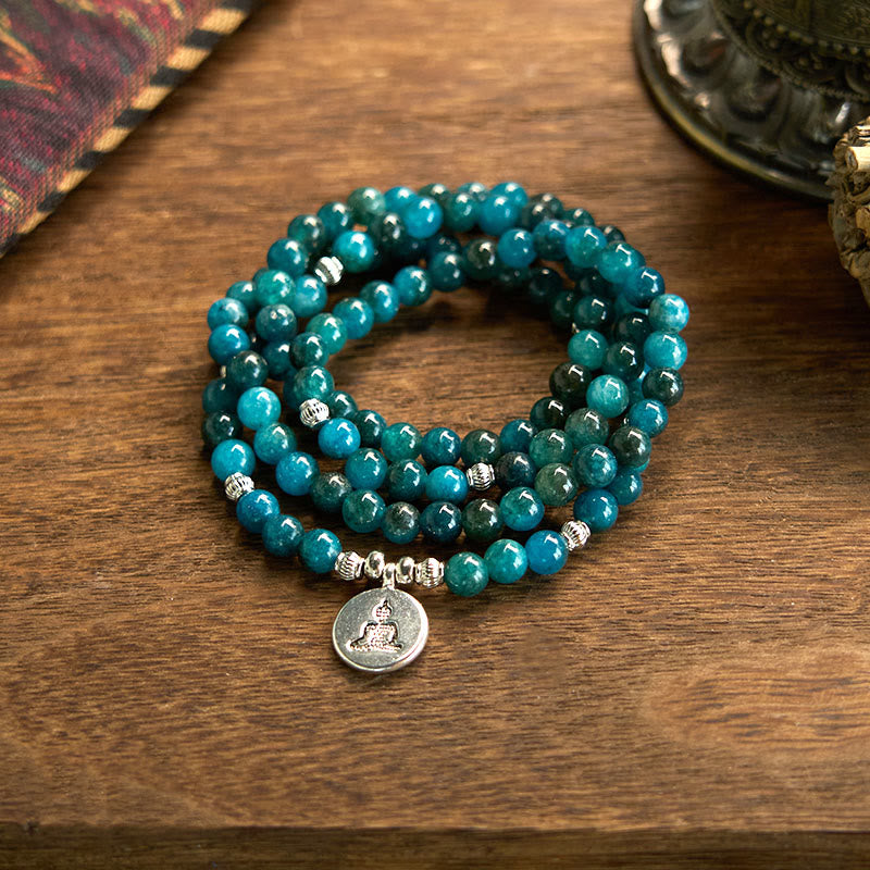 Nimara Ritual 108 Mala Beads Apatite Bead Om The Tree Of Life Lotus Buddha Bracelet