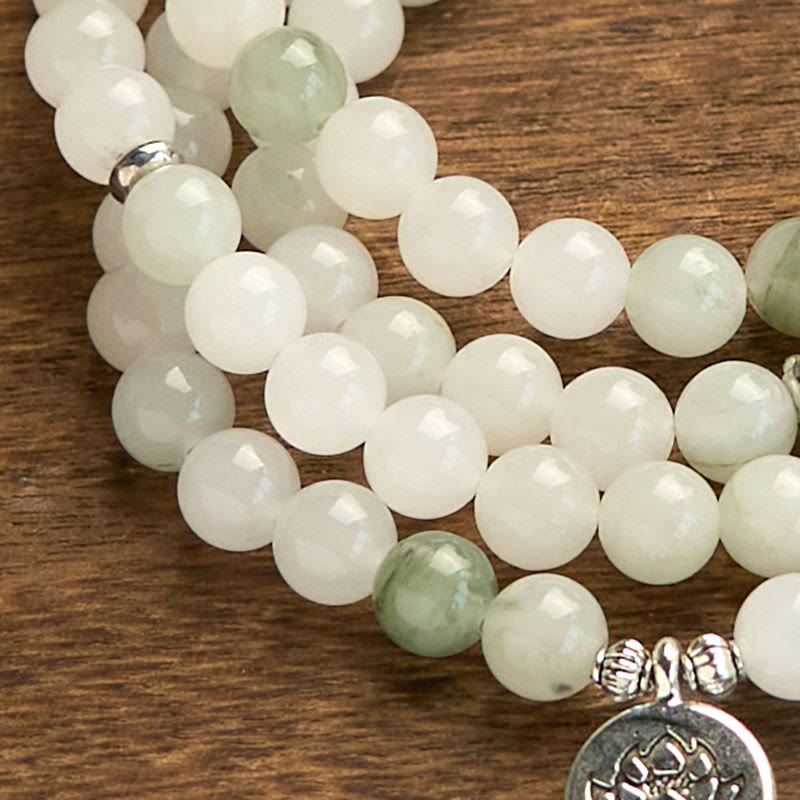 Nimara Ritual 108 Mala Beads Natural Tianshan Jade Lotus Luck Bracelet