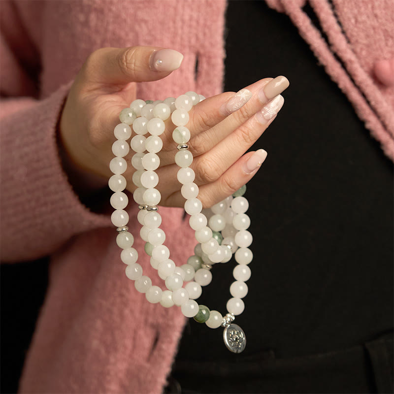 Nimara Ritual 108 Mala Beads Natural Tianshan Jade Lotus Luck Bracelet