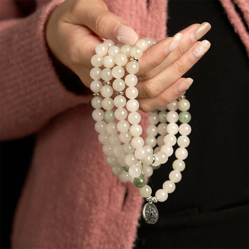 Nimara Ritual 108 Mala Beads Natural Tianshan Jade Lotus Luck Bracelet