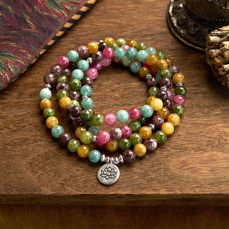 Nimara Ritual 108 Mala Beads Multi-layer Natural Tourmaline Lotus Wisdom Bracelet