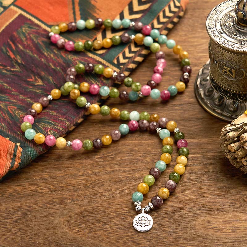 Nimara Ritual 108 Mala Beads Multi-layer Natural Tourmaline Lotus Wisdom Bracelet