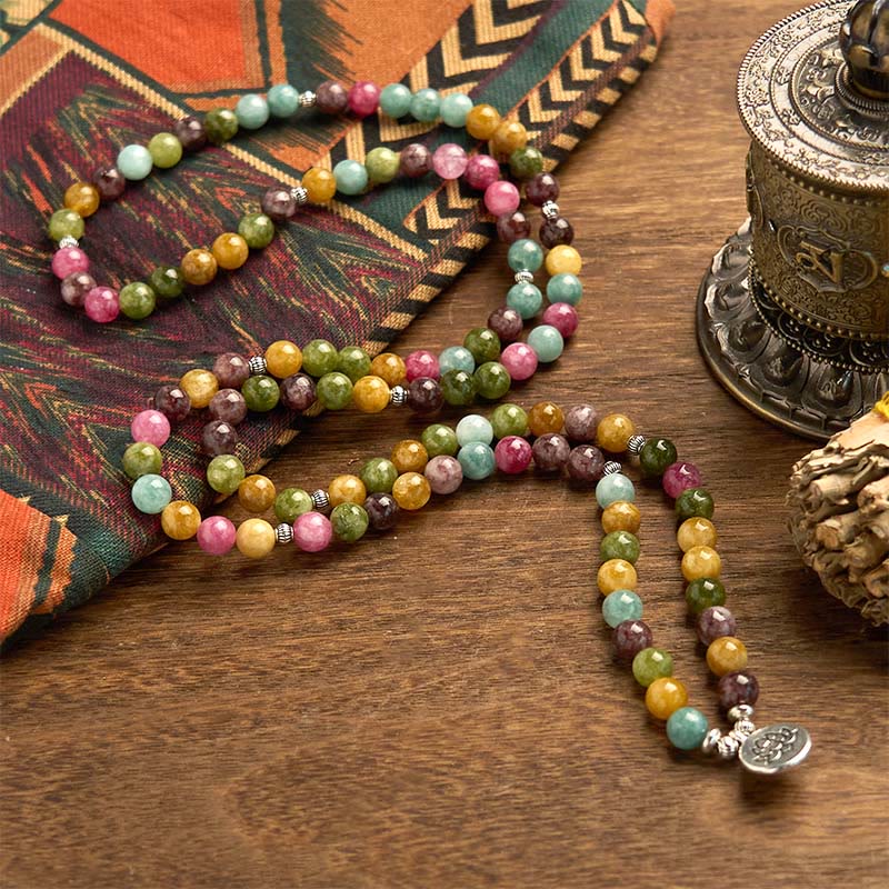 Nimara Ritual 108 Mala Beads Multi-layer Natural Tourmaline Lotus Wisdom Bracelet