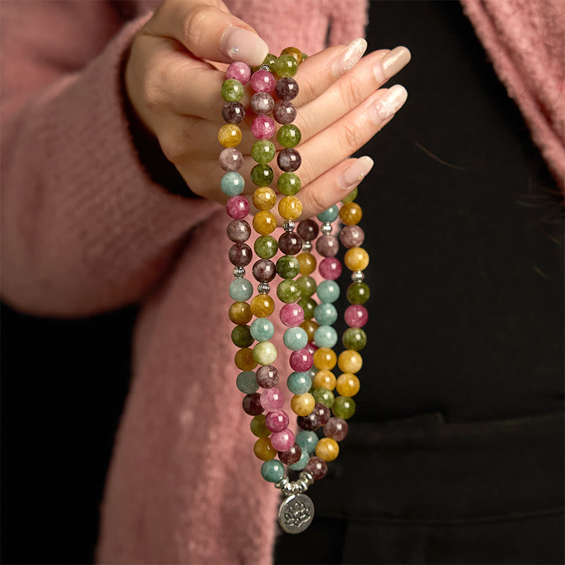 Nimara Ritual 108 Mala Beads Multi-layer Natural Tourmaline Lotus Wisdom Bracelet
