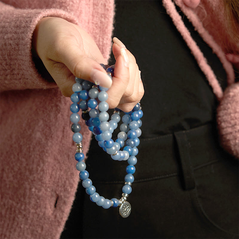 Nimara Ritual 108 Mala Beads Multi-layer Natural Blue Aventurine Lotus Calm Bracelet