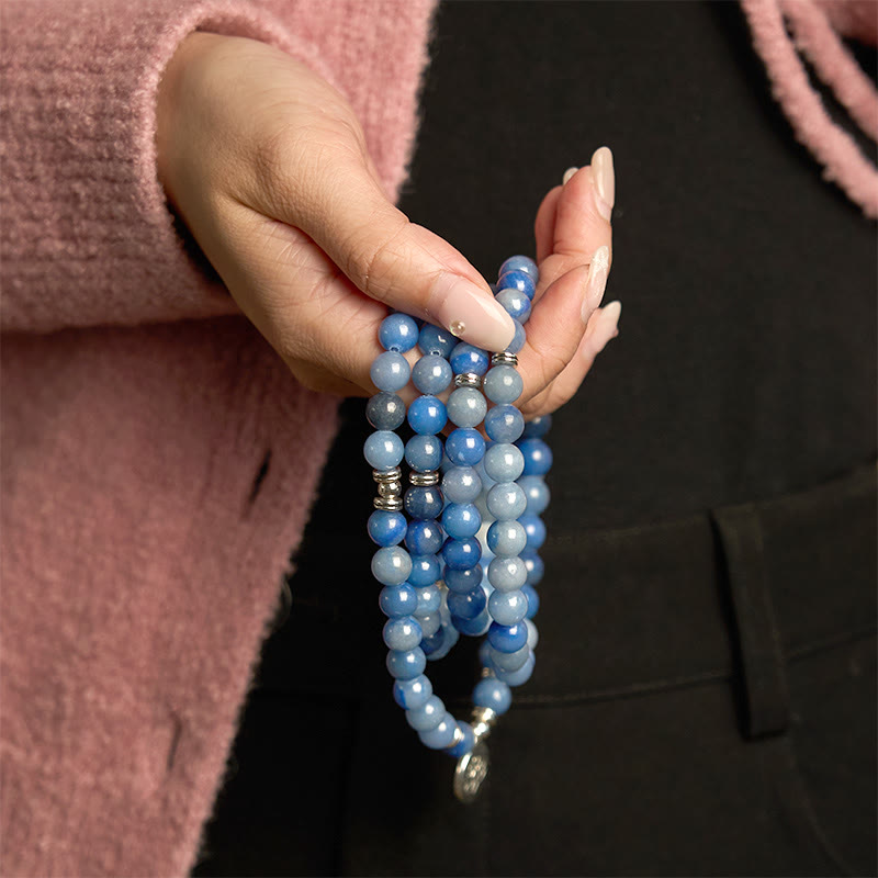 Nimara Ritual 108 Mala Beads Multi-layer Natural Blue Aventurine Lotus Calm Bracelet