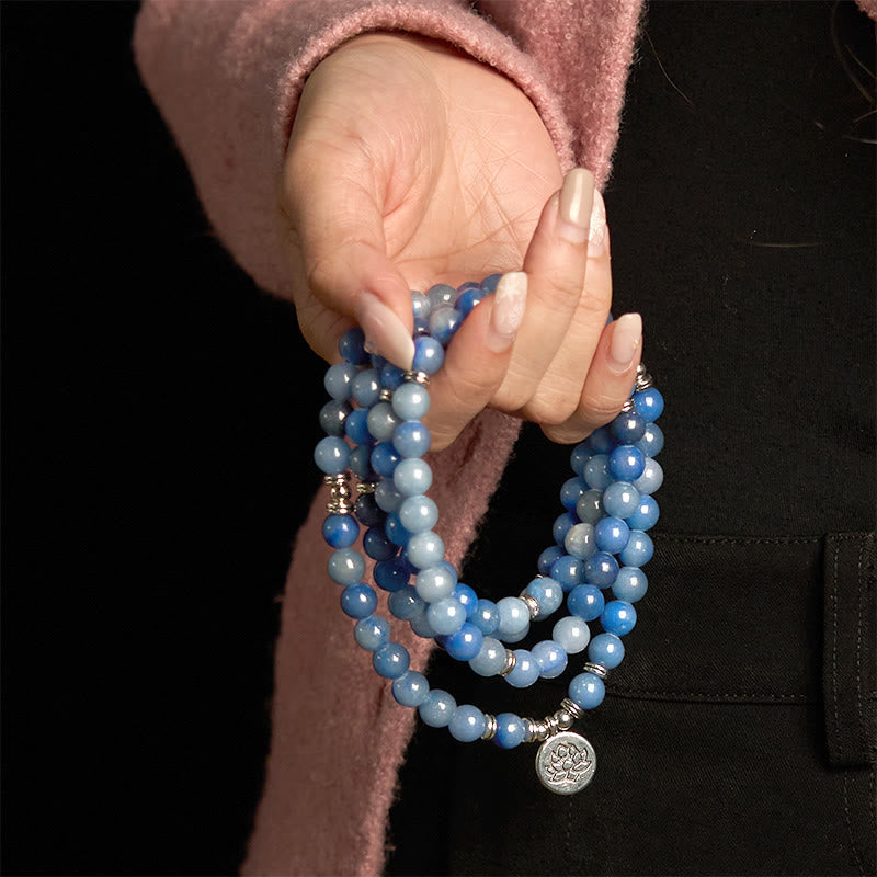 Nimara Ritual 108 Mala Beads Multi-layer Natural Blue Aventurine Lotus Calm Bracelet
