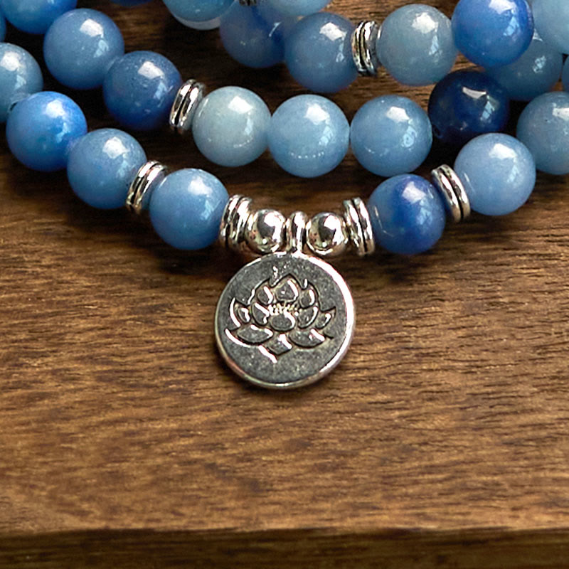 Nimara Ritual 108 Mala Beads Multi-layer Natural Blue Aventurine Lotus Calm Bracelet