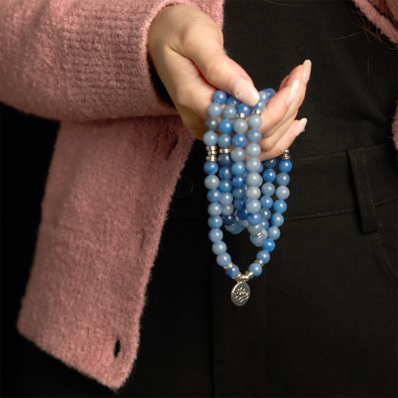 Nimara Ritual 108 Mala Beads Multi-layer Natural Blue Aventurine Lotus Calm Bracelet