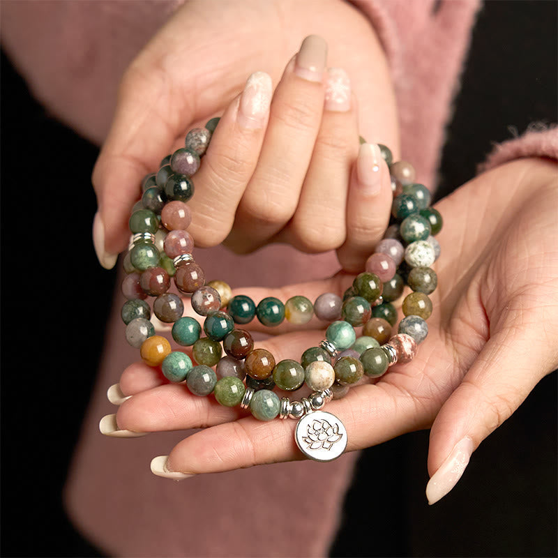 Nimara Ritual 108 Mala Beads Natural Stone Indian Agate Lotus Calm Bracelet