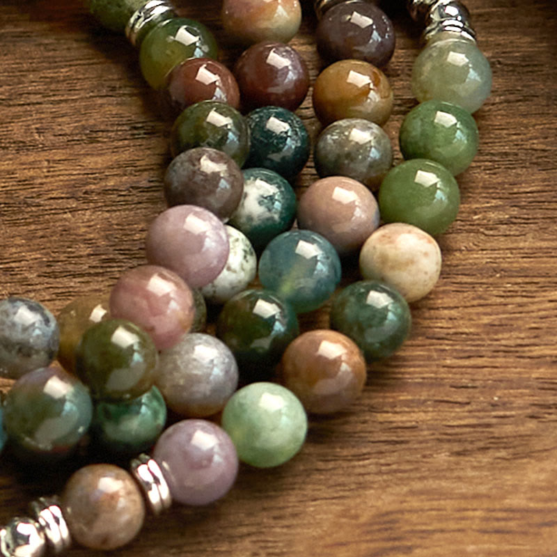 Nimara Ritual 108 Mala Beads Natural Stone Indian Agate Lotus Calm Bracelet