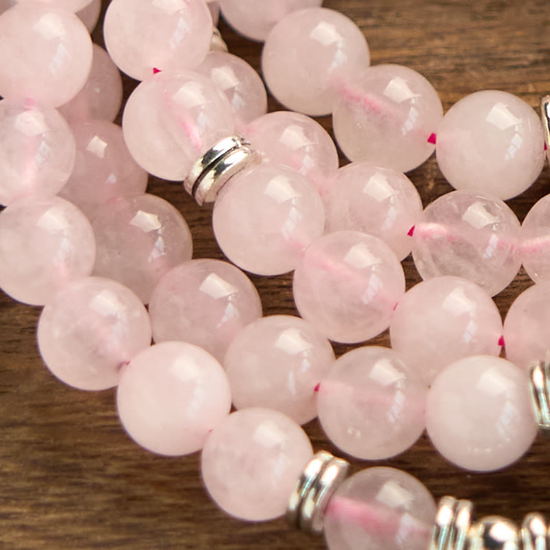 Nimara Ritual 108 Mala Beads Natural Stone Rose Quartz Lotus Peace Bracelet