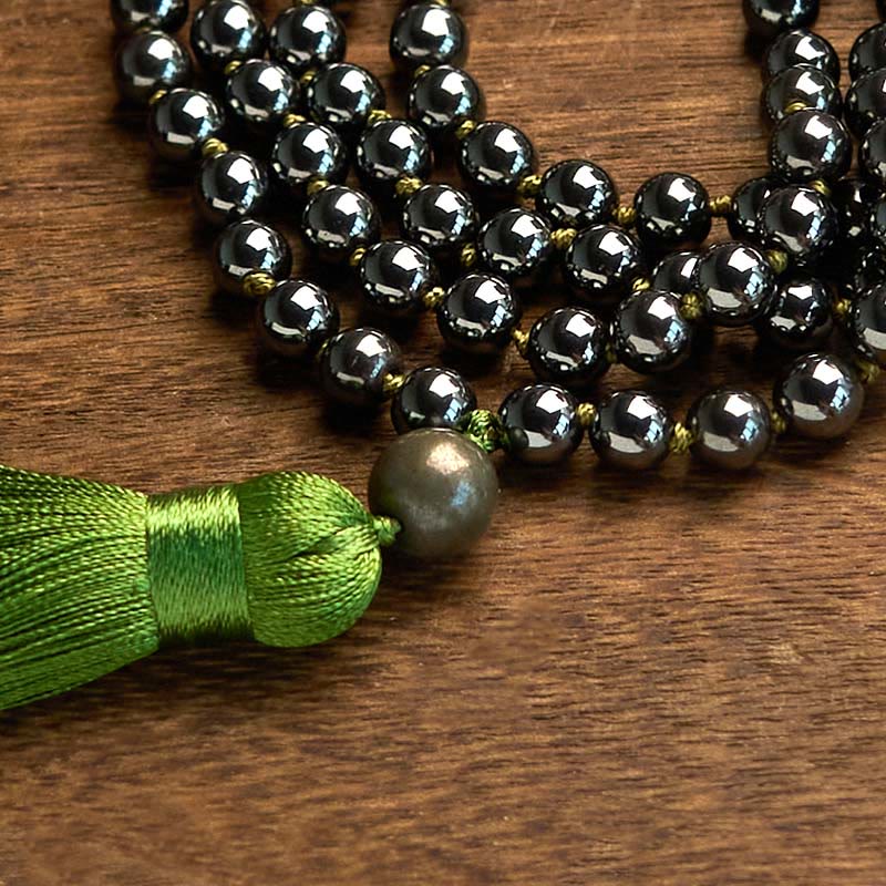 Nimara Ritual 108 Mala Beads Natural Stone Hematite Tassel Powerful Bracelet