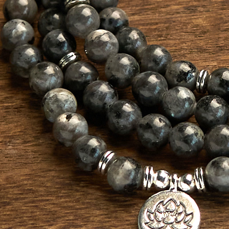 Nimara Ritual 108 Mala Beads Multi-layer Natural Black Glitter Stone Lotus Positivity Bracelet