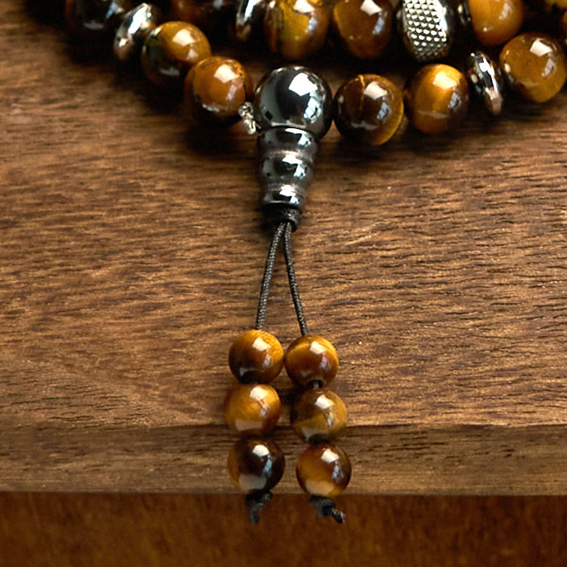 Nimara Ritual 108 Mala Beads Natural Stone Tiger Eye Multi-turn Protection Bracelet