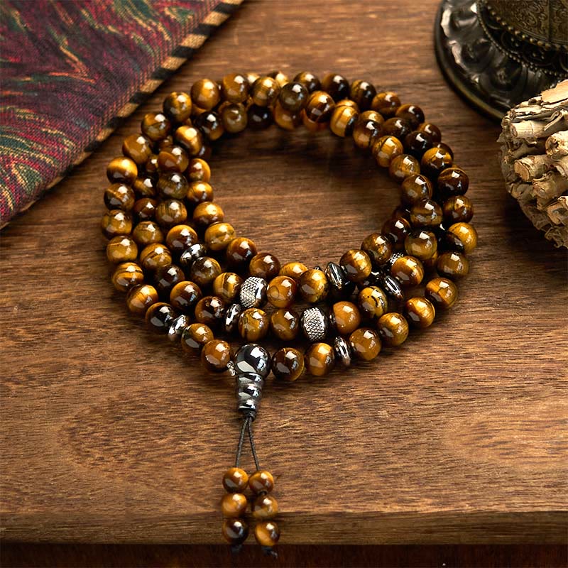 Nimara Ritual 108 Mala Beads Natural Stone Tiger Eye Multi-turn Protection Bracelet