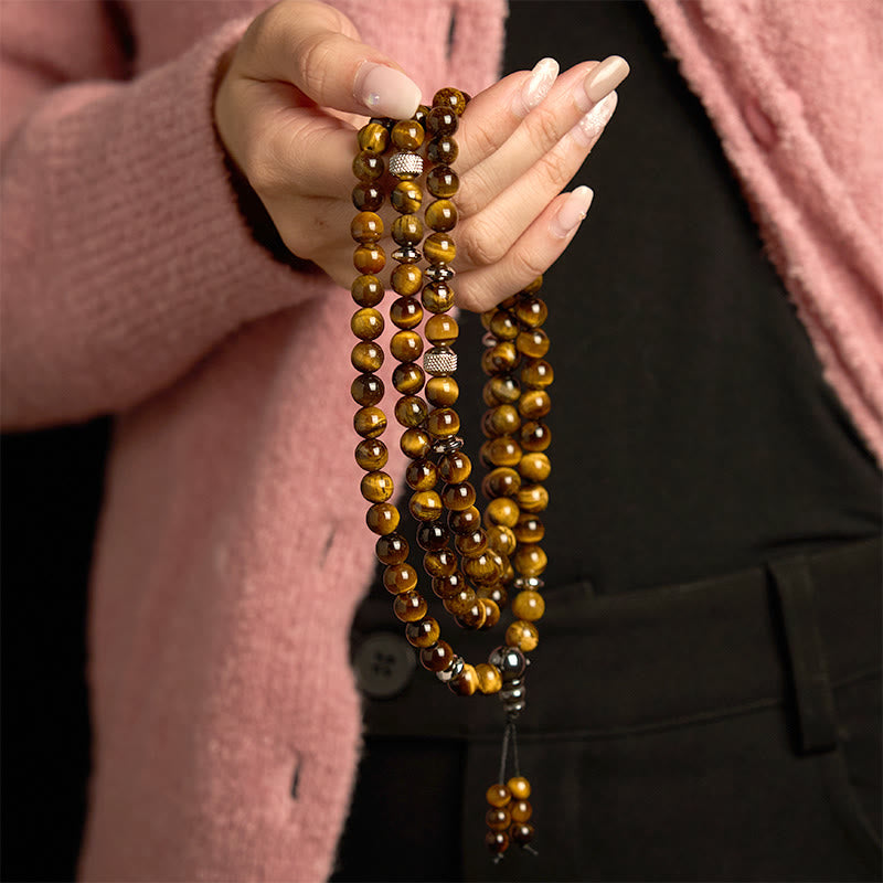 Nimara Ritual 108 Mala Beads Natural Stone Tiger Eye Multi-turn Protection Bracelet