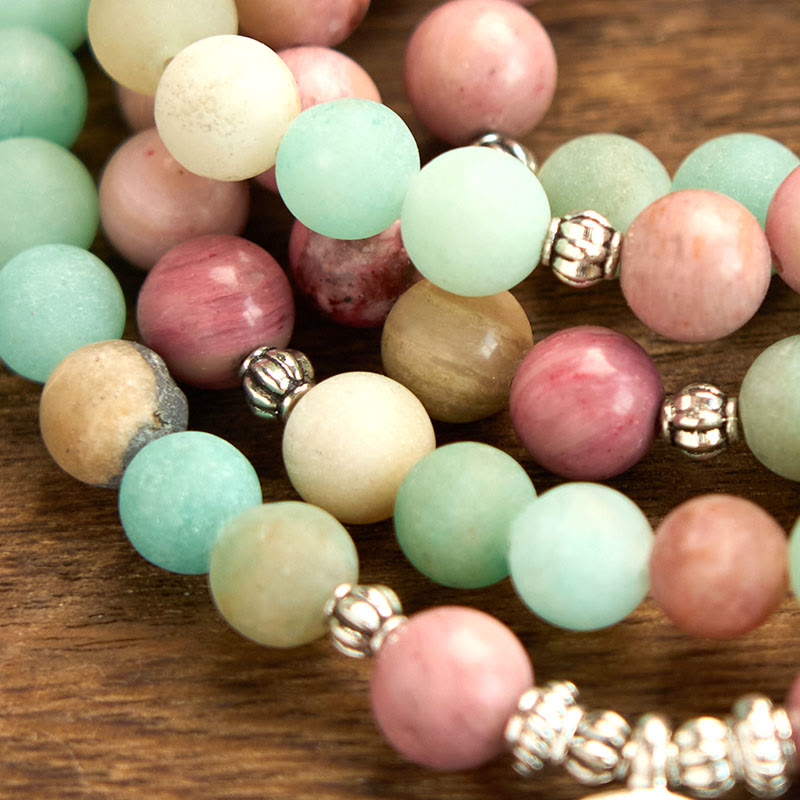 Nimara Ritual 108 Mala Beads Rhodonite Amazonite Lotus Healing Bracelet