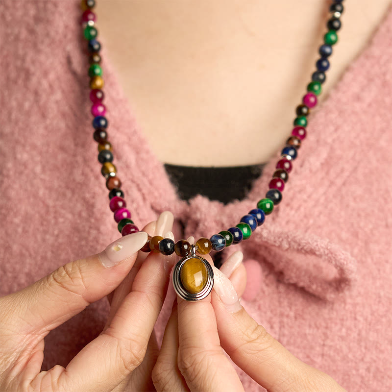 Nimara Ritual 108 Mala Beads Natural Colorful Tiger Eye Stone Multi-turn Protection Bracelet