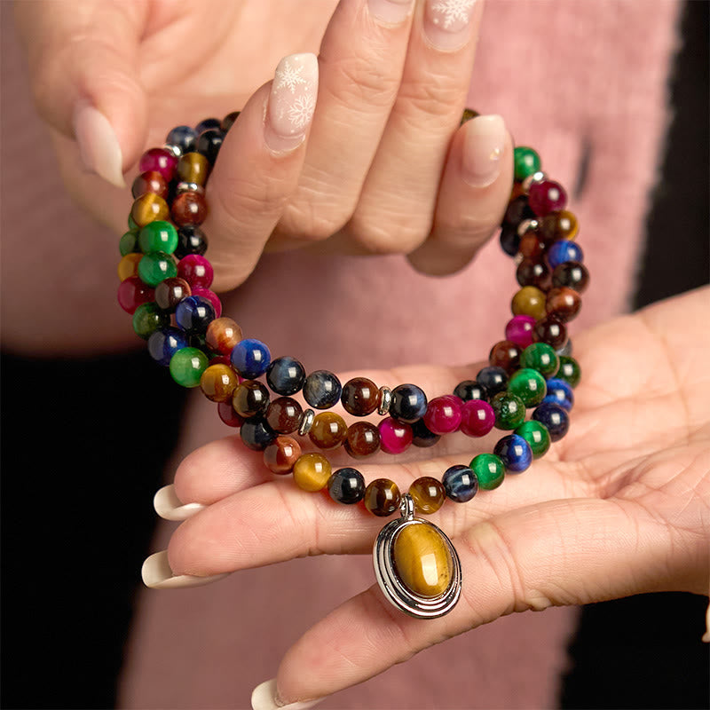 Nimara Ritual 108 Mala Beads Natural Colorful Tiger Eye Stone Multi-turn Protection Bracelet